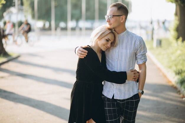 Young couple together in town