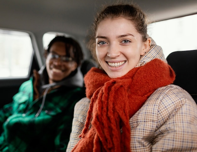 Young couple traveling with car