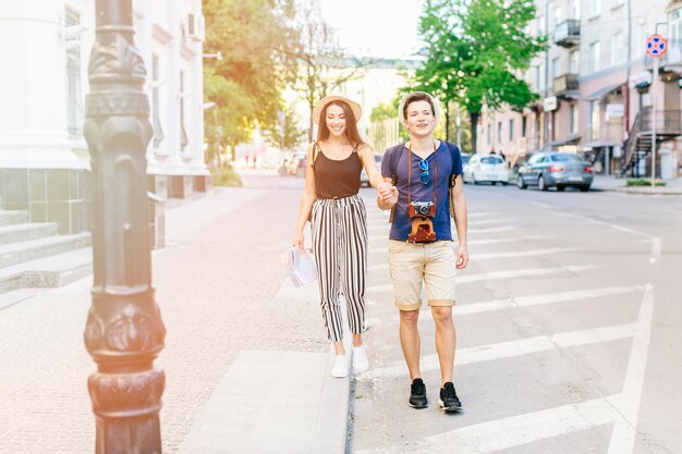 Young couple on vacation in city