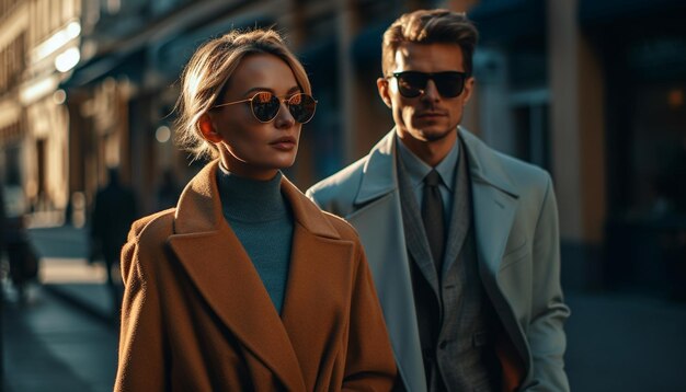 Young couple walking in the city confident elegance generated by AI