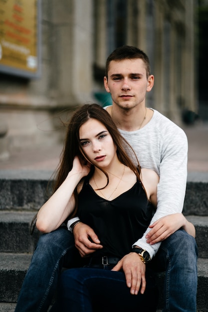 Young couple walking and having fun