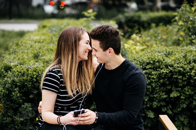 Young couple walking and having fun