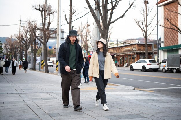 Young couple wearing bucket hats