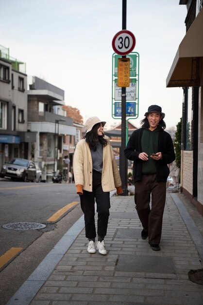 Young couple wearing bucket hats