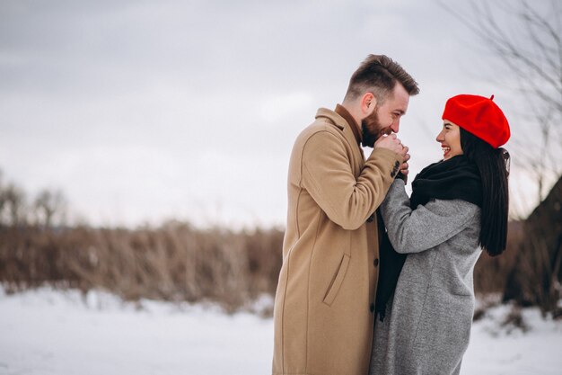 Young couple in a winter park