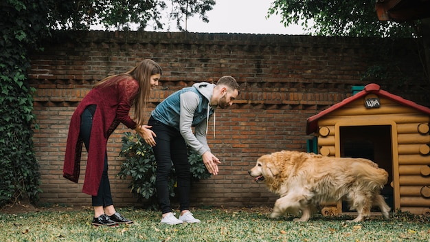 Young couple with cute dog