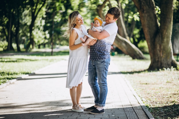 Young couple with their baby daughter in park