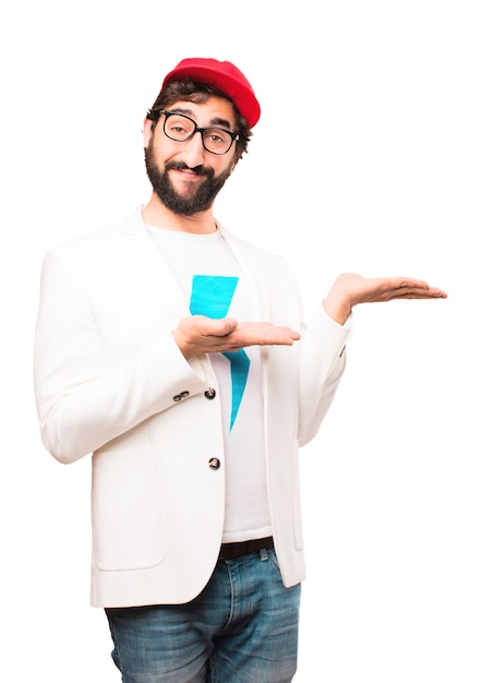 young crazy businessman showing sign