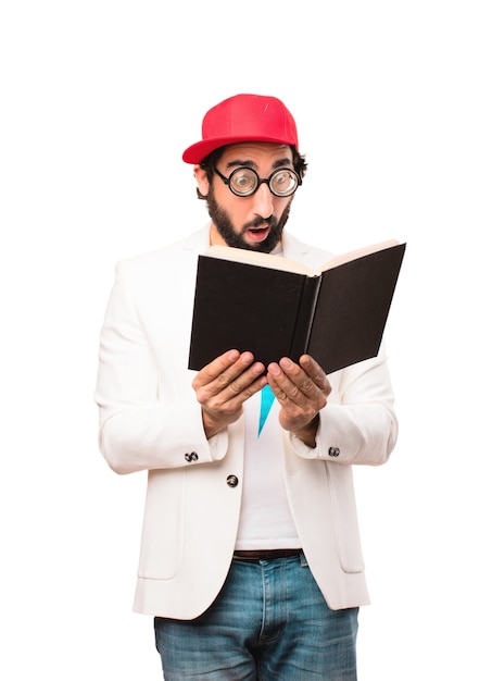 young crazy businessman with a book