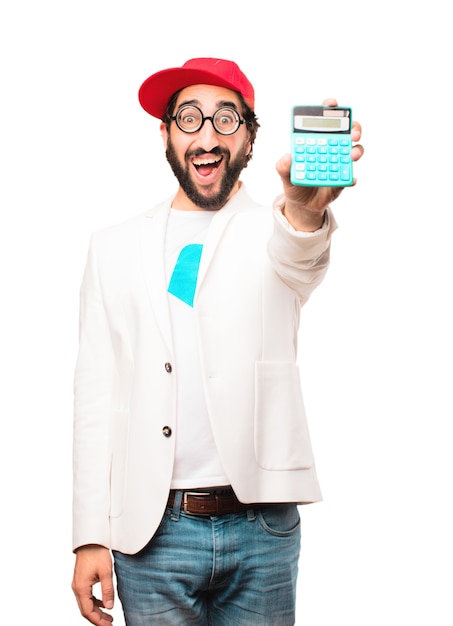 Foto gratuita giovane uomo d'affari pazzo con una calcolatrice