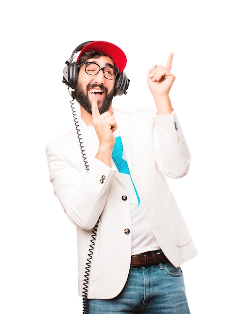 Young crazy businessman with headphones