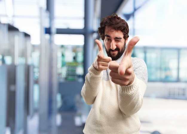 young crazy man happy expression