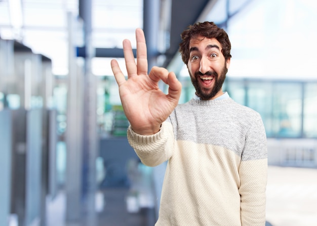 young crazy man happy expression