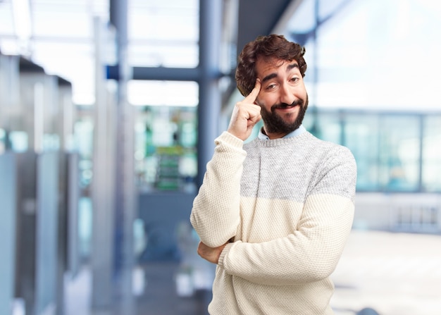 young crazy man happy expression