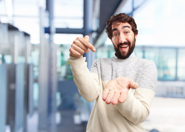 young crazy man happy expression