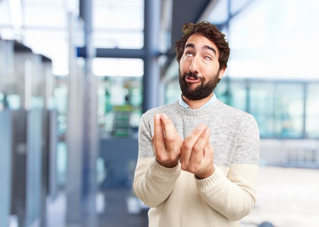 young crazy man happy expression