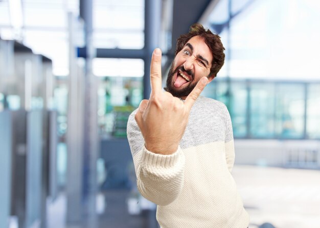 young crazy man happy expression