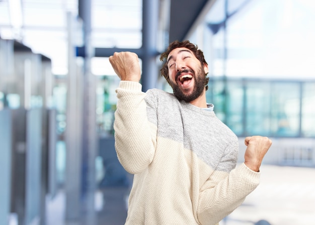 young crazy man happy expression