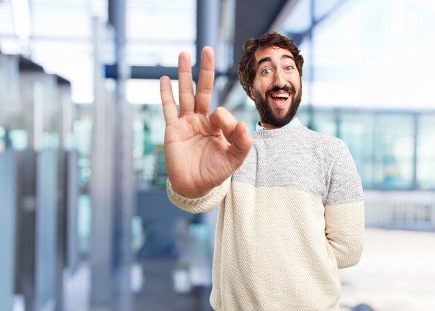 young crazy man happy expression