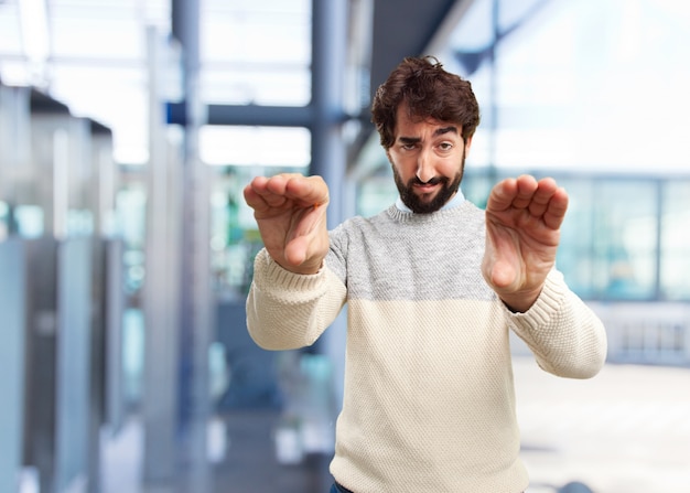 Free photo young crazy man happy expression