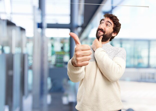 young crazy man happy expression