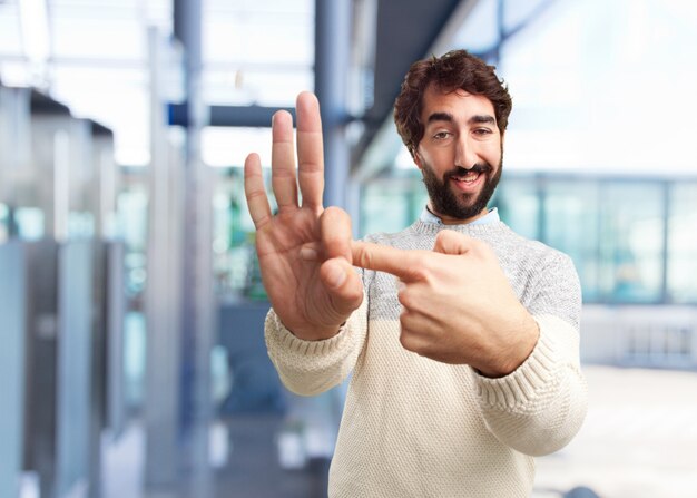 young crazy man happy expression