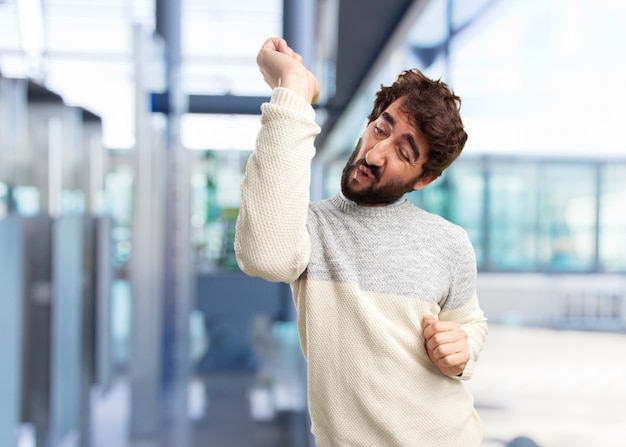 Free photo young crazy man happy expression