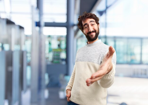 young crazy man happy expression