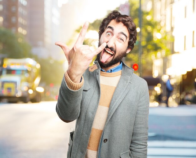 young crazy man happy expression