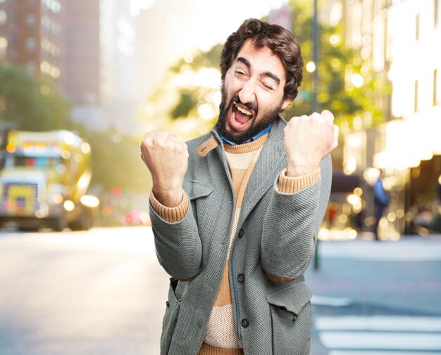 young crazy man happy expression