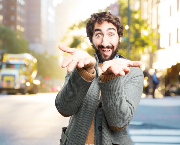 Free photo young crazy man happy expression