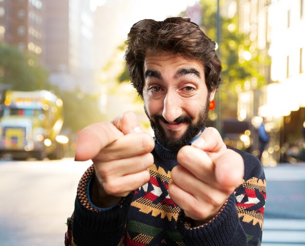 young crazy man happy expression