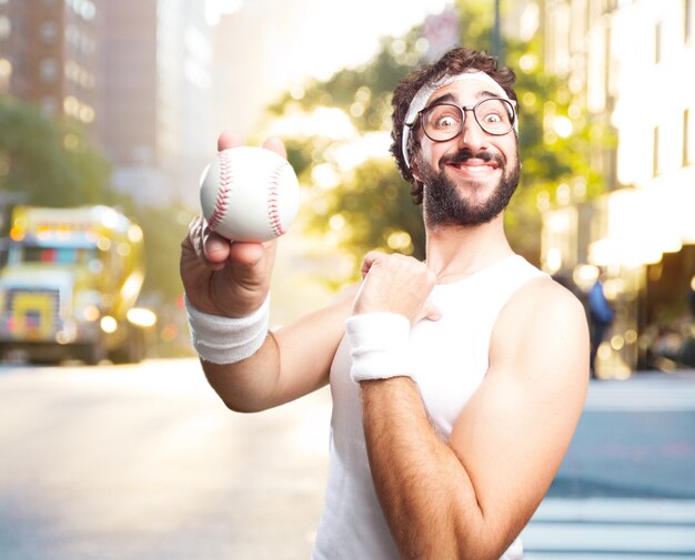 young crazy sports man. happy expression