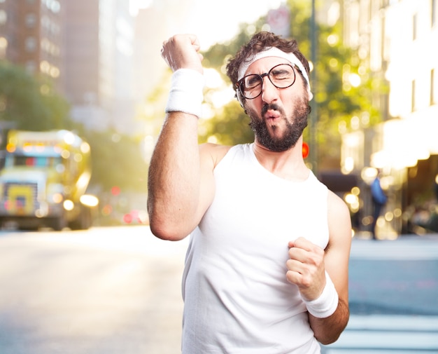 young crazy sports man. happy expression