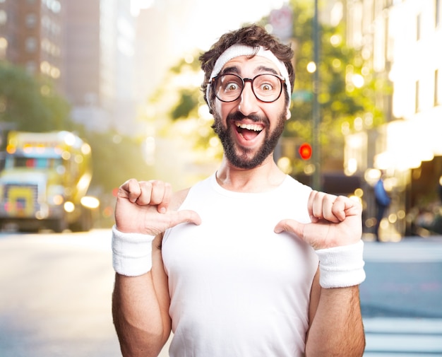 young crazy sports man. happy expression