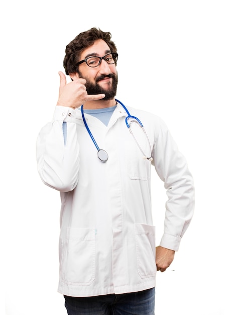 Free photo young doctor man call sign