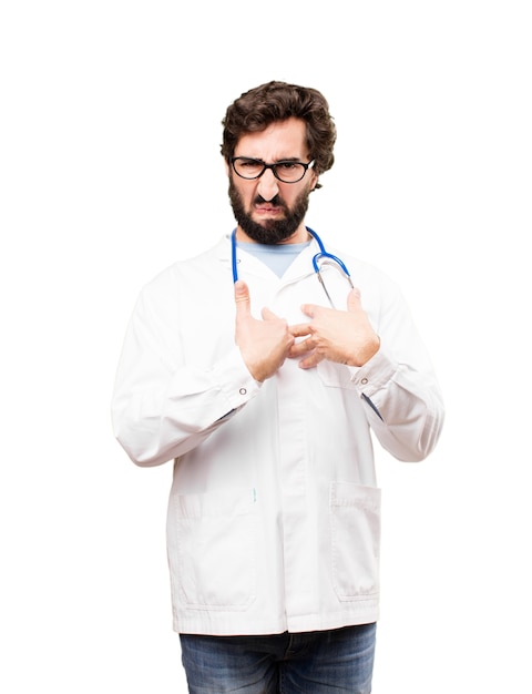 Young doctor man confused expression