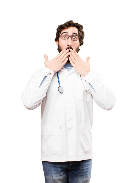 young doctor man covering mouth