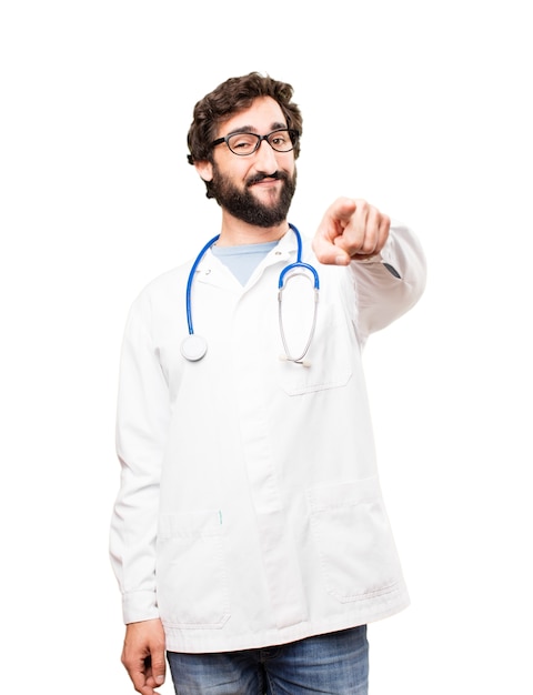 young doctor man pointing