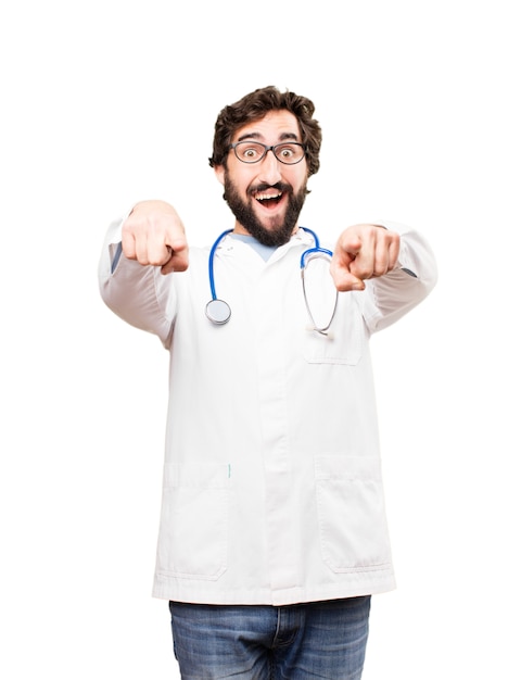 young doctor man pointing