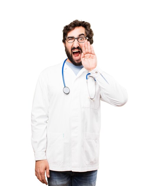 young doctor man shouting