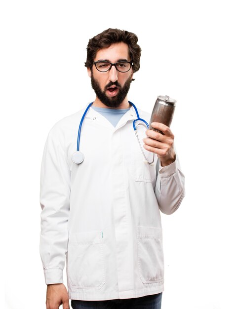 young doctor man with a beer