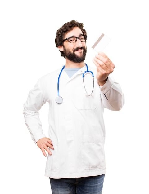 Young doctor man with a credit card