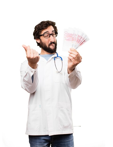 young doctor man with euro bills