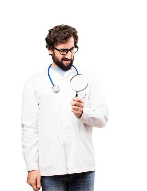 young doctor man with a magnifying glass