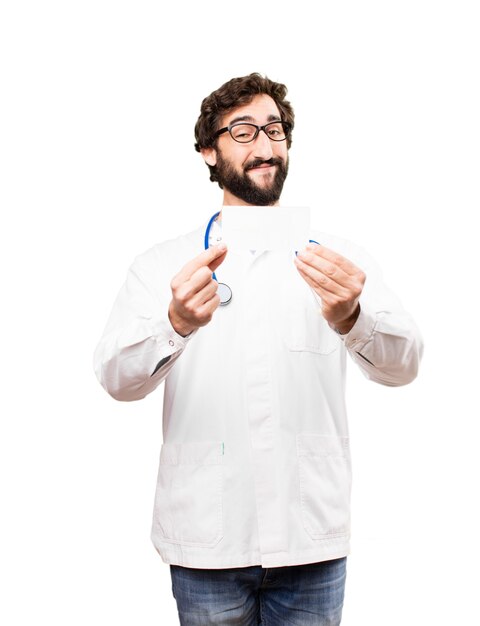 Free photo young doctor man with name card