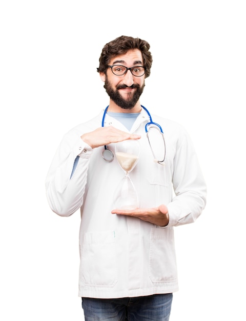 Free photo young doctor man with a sand clock