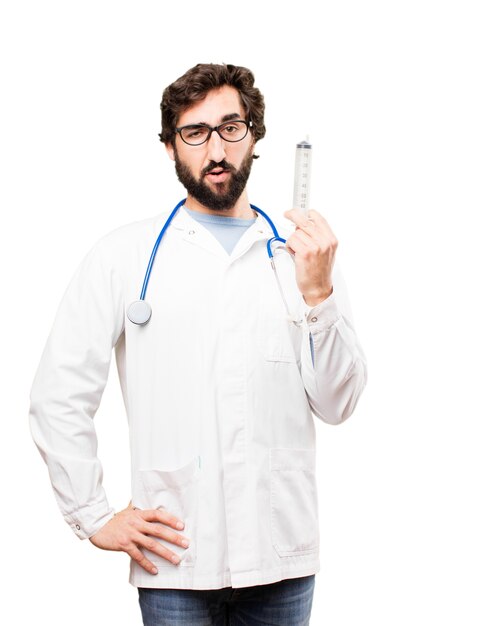 young doctor man with a syringe