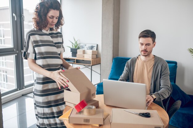 Young employees working in the online store office