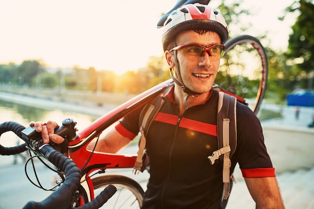 Young and energetic cyclist in the park